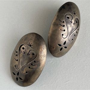 Vintage Mexican sterling silver love birds shadow box earrings